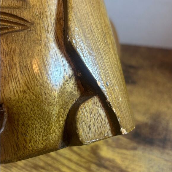 Tiki Type Inspired Wooden Carved Mug Boho Tribal Face Handle Vintage Bar Cup Mug - Picture 12 of 12